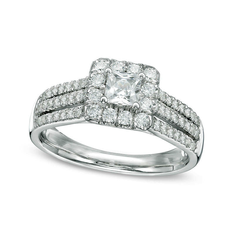 Image of ID 1 10 CT TW Princess-Cut Natural Diamond Frame Multi-Row Engagement Ring in Solid 10K White Gold
