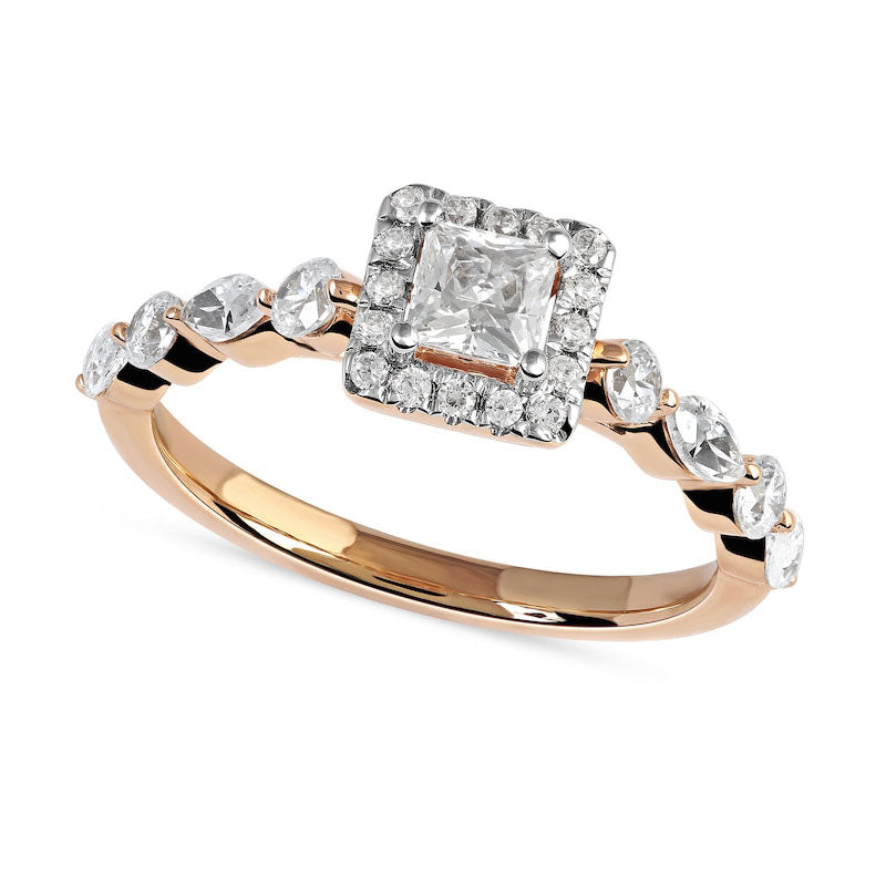 Image of ID 1 10 CT TW Princess-Cut Natural Diamond Frame Multi-Shape Alternating Shank Engagement Ring in Solid 10K Rose Gold