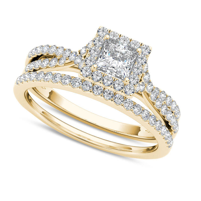 Image of ID 1 10 CT TW Princess-Cut Natural Diamond Frame Twist Bridal Engagement Ring Set in Solid 14K Gold
