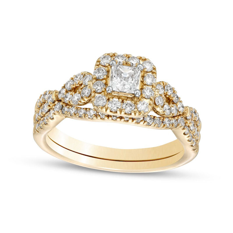 Image of ID 1 10 CT TW Princess-Cut Natural Diamond Frame Twist Shank Bridal Engagement Ring Set in Solid 14K Gold