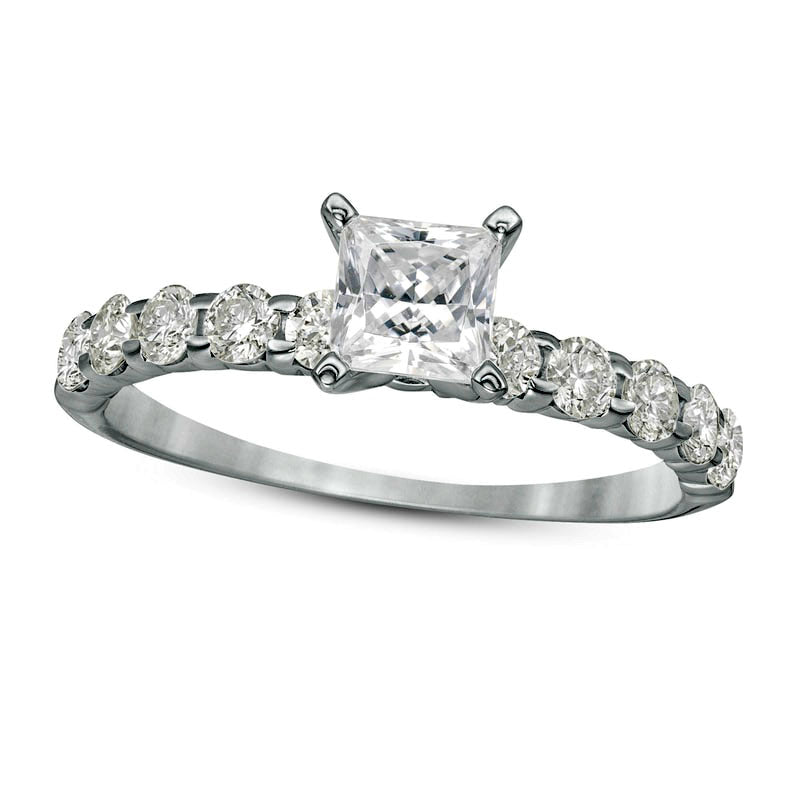 Image of ID 1 10 CT TW Princess-Cut Natural Diamond High Profile Engagement Ring in Solid 14K White Gold
