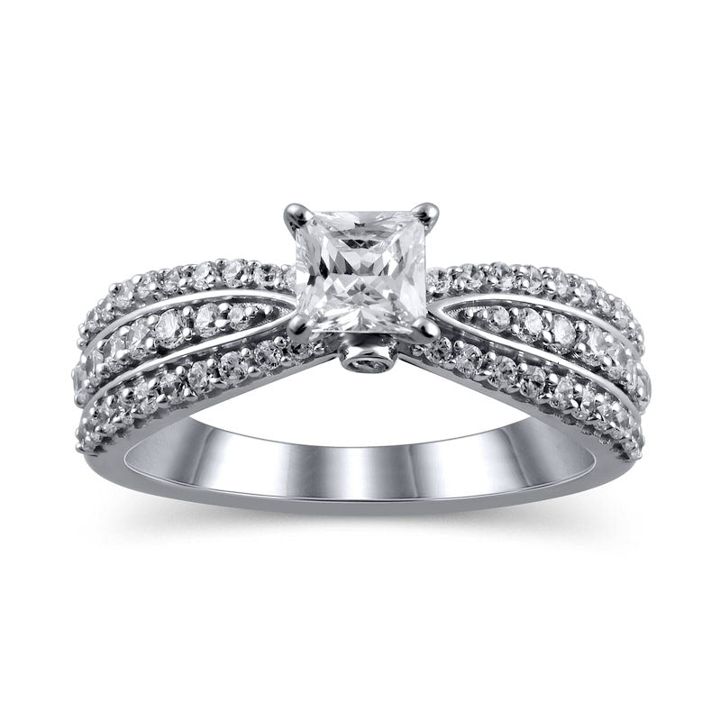 Image of ID 1 10 CT TW Princess-Cut Natural Diamond Multi-Row Engagement Ring in Solid 14K White Gold