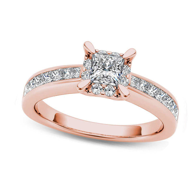 Image of ID 1 10 CT TW Princess-Cut Natural Diamond Square Frame Engagement Ring in Solid 14K Rose Gold