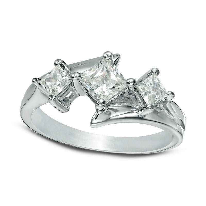 Image of ID 1 10 CT TW Princess-Cut Natural Diamond Three Stone Bypass Engagement Ring in Solid 14K White Gold