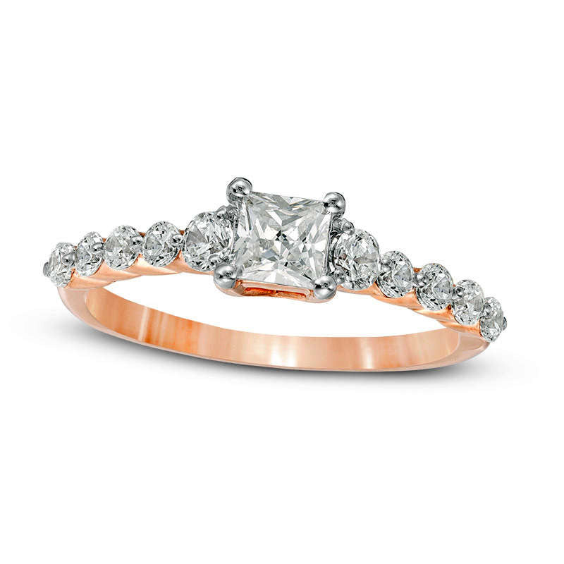Image of ID 1 10 CT TW Princess-Cut Natural Diamond Three Stone Engagement Ring in Solid 10K Rose Gold
