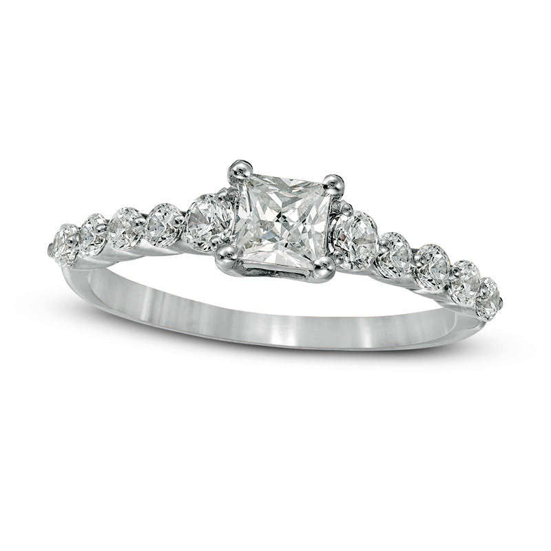 Image of ID 1 10 CT TW Princess-Cut Natural Diamond Three Stone Engagement Ring in Solid 10K White Gold