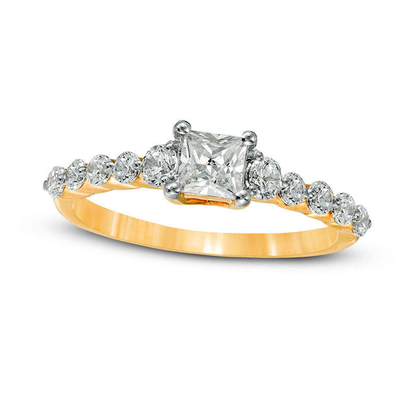 Image of ID 1 10 CT TW Princess-Cut Natural Diamond Three Stone Engagement Ring in Solid 10K Yellow Gold