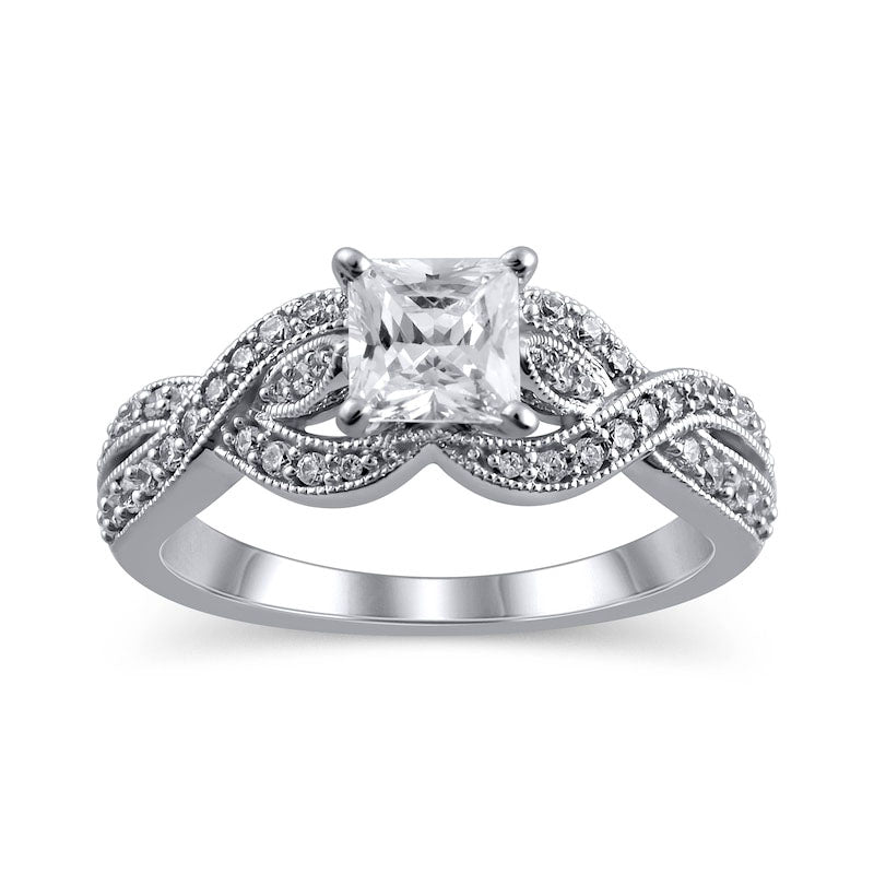 Image of ID 1 10 CT TW Princess-Cut Natural Diamond Twist Shank Antique Vintage-Style Engagement Ring in Solid 14K White Gold