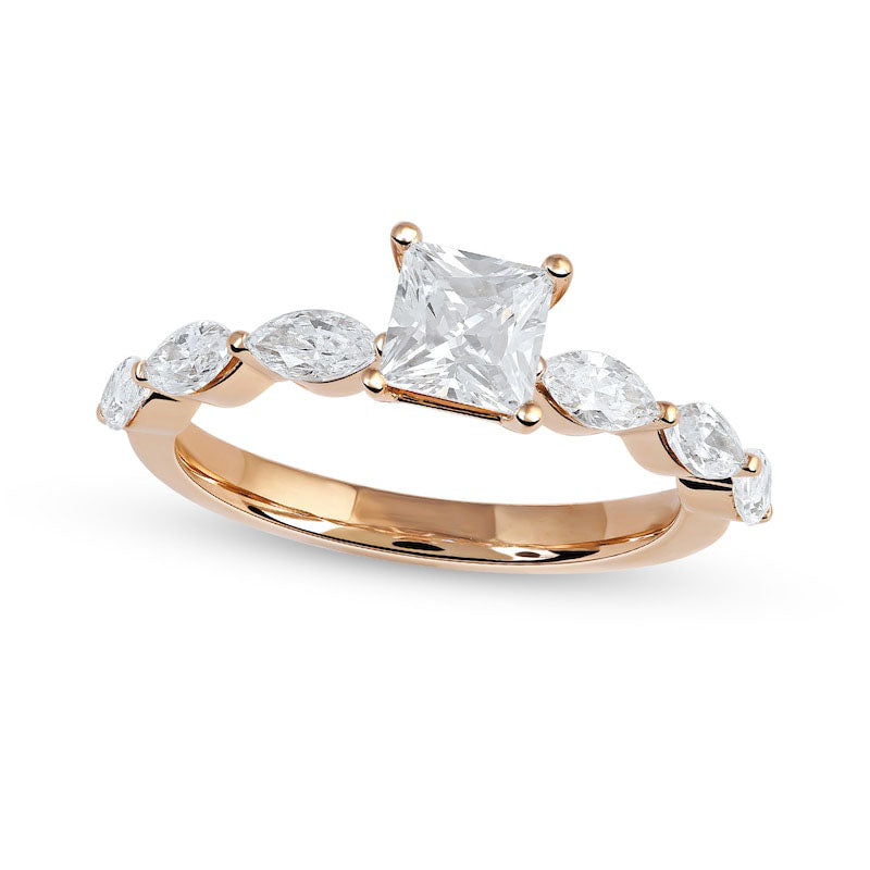 Image of ID 1 10 CT TW Princess-Cut and Marquise Natural Diamond Engagement Ring in Solid 14K Rose Gold