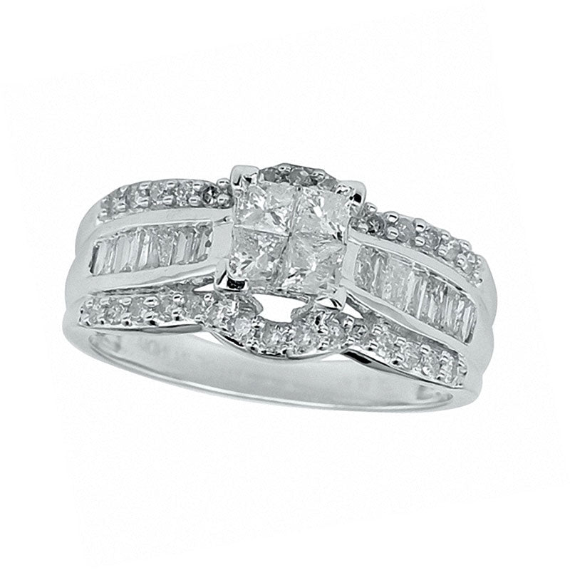 Image of ID 1 10 CT TW Quad Princess-Cut Natural Diamond Engagement Ring in Solid 10K White Gold