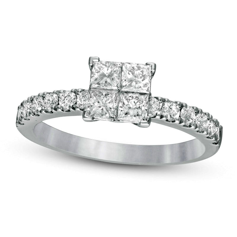 Image of ID 1 10 CT TW Quad Princess-Cut Natural Diamond Engagement Ring in Solid 14K White Gold