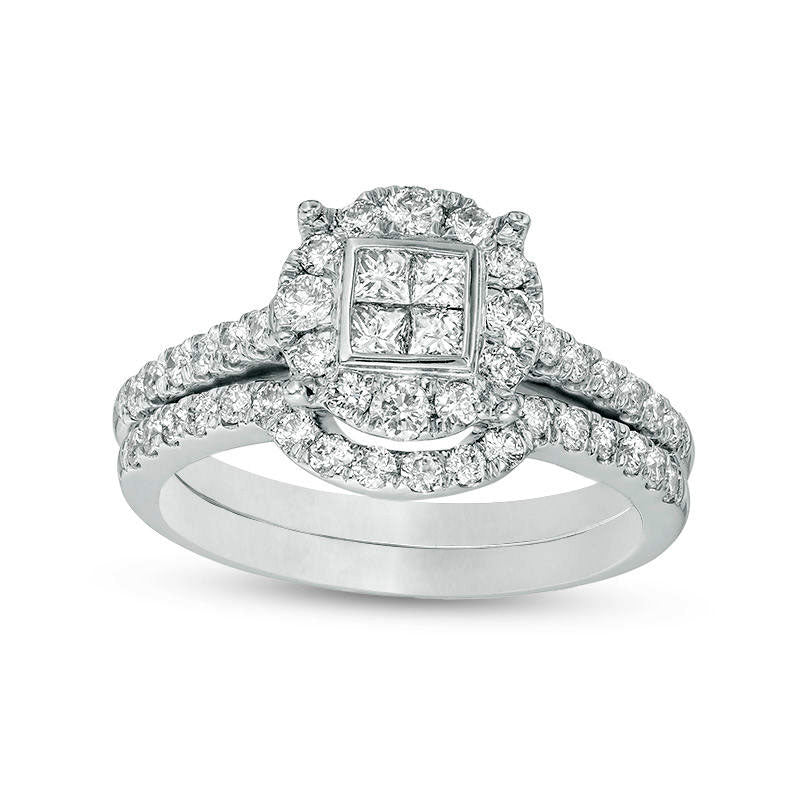 Image of ID 1 10 CT TW Quad Princess-Cut Natural Diamond Frame Bridal Engagement Ring Set in Solid 10K White Gold