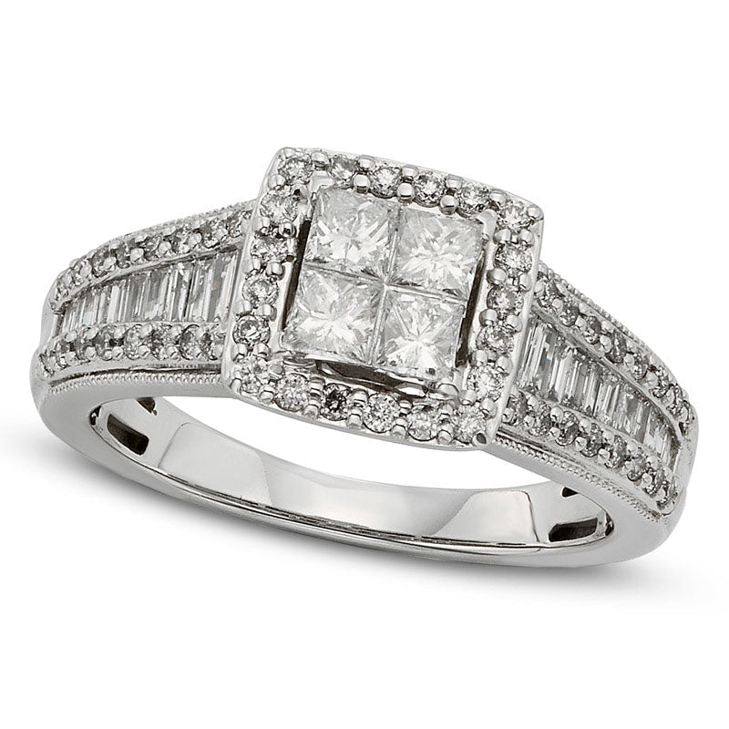 Image of ID 1 10 CT TW Quad Princess-Cut Natural Diamond Frame Engagement Ring in Solid 10K White Gold