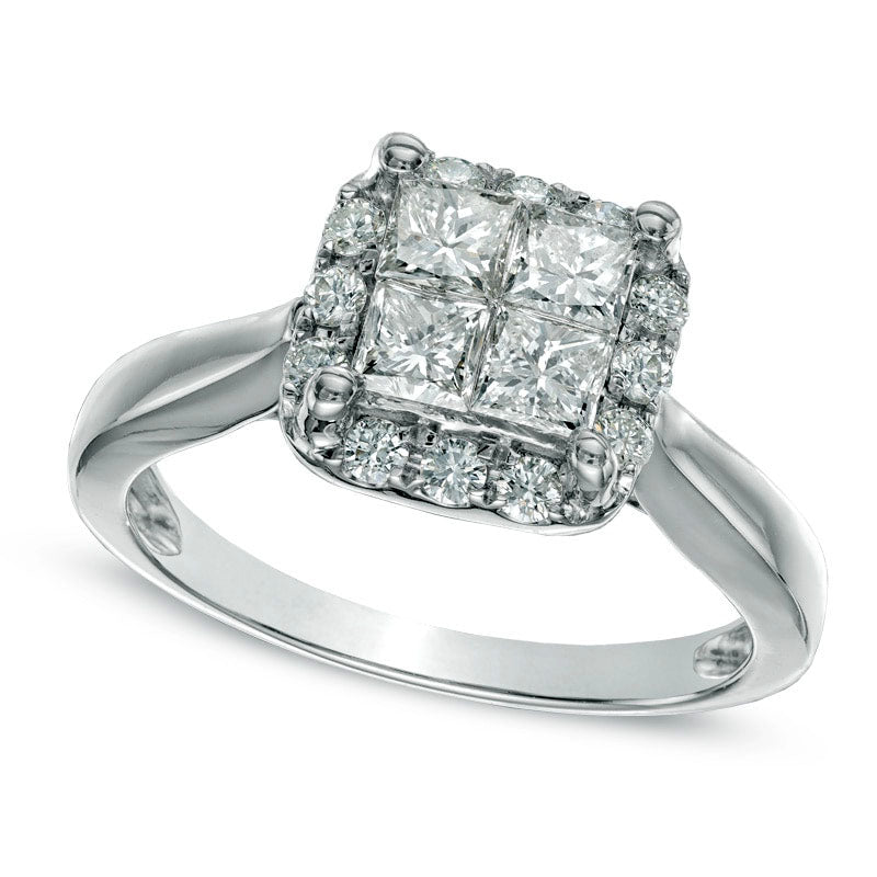 Image of ID 1 10 CT TW Quad Princess-Cut Natural Diamond Frame Engagement Ring in Solid 14K White Gold