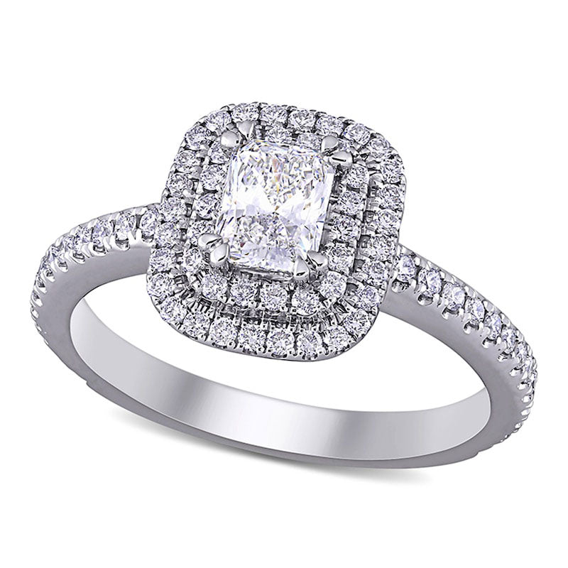 Image of ID 1 10 CT TW Radiant-Cut Natural Diamond Double Frame Engagement Ring in Solid 14K White Gold (H/VS2)