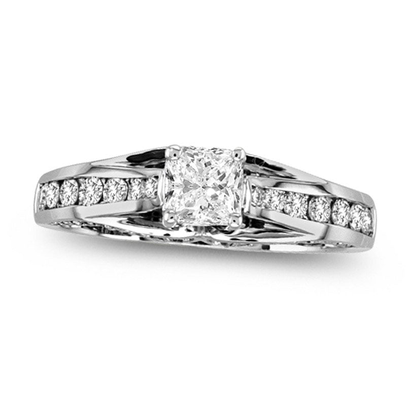 Image of ID 1 10 CT TW Radiant-Cut Natural Diamond Engagement Ring in Solid 14K White Gold