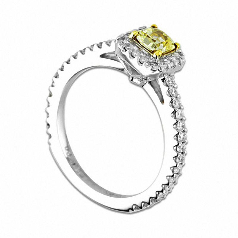 Image of ID 1 10 CT TW Radiant-Cut Yellow and White Natural Diamond Frame Engagement Ring in Solid 14K White Gold (SI2)