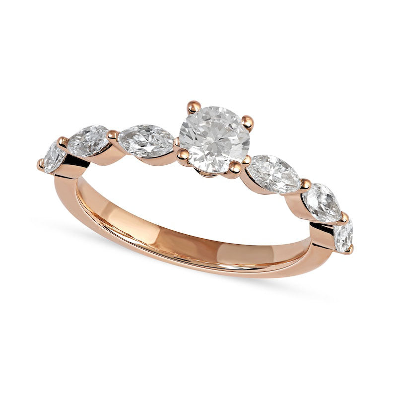 Image of ID 1 10 CT TW Round and Marquise Natural Diamond Scallop Shank Engagement Ring in Solid 14K Rose Gold