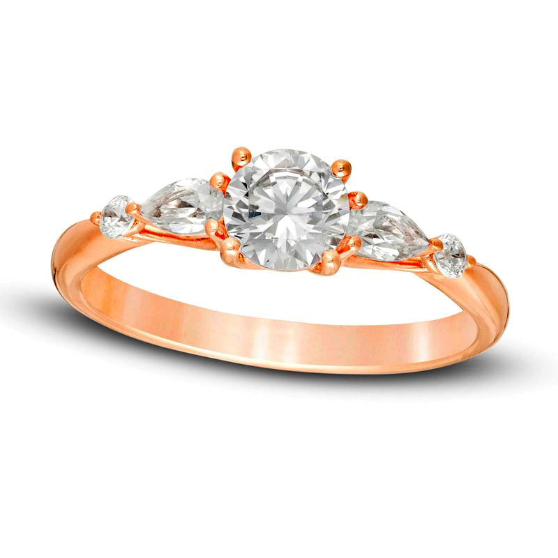 Image of ID 1 10 CT TW Round and Pear-Shaped Natural Diamond Five Stone Engagement Ring in Solid 14K Rose Gold