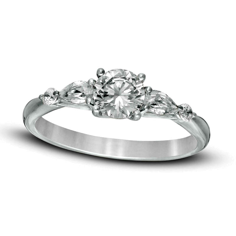 Image of ID 1 10 CT TW Round and Pear-Shaped Natural Diamond Five Stone Engagement Ring in Solid 14K White Gold