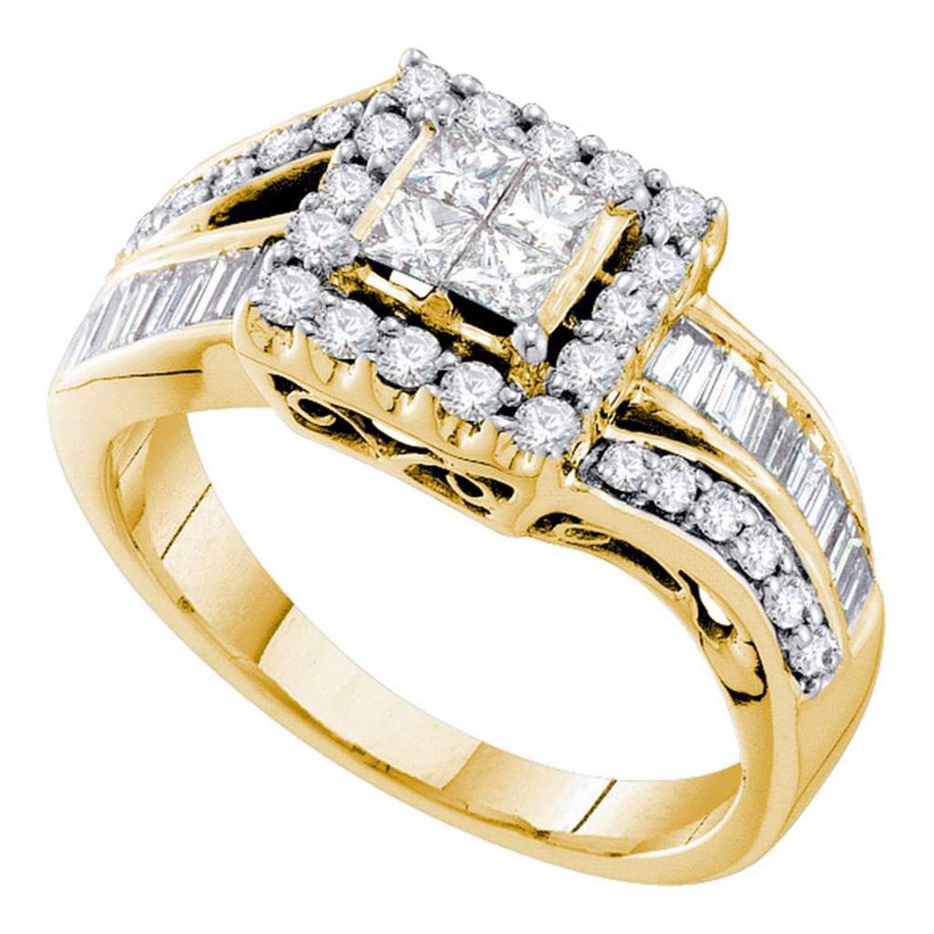 Image of ID 1 10 Ct Natural Invisi-Set Princess and Round Cut Diamond Bridal Engagement Ring in Solid 14K Yellow Gold