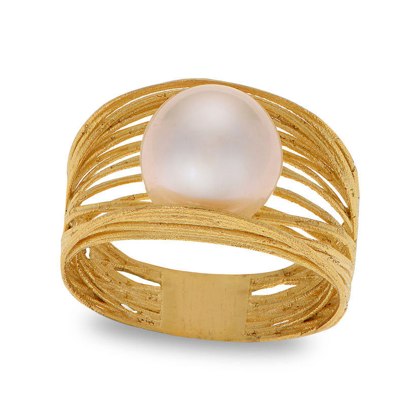 Image of ID 1 100 - 105mm Cultured Freshwater Pearl Multi-Row Concave Ring in Solid 14K Gold