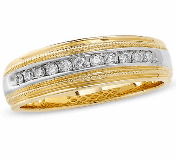 Image of ID 1 $1000 Men's 1/4 CT Diamond Channel Milgrain Band in 14K Two-Tone Gold