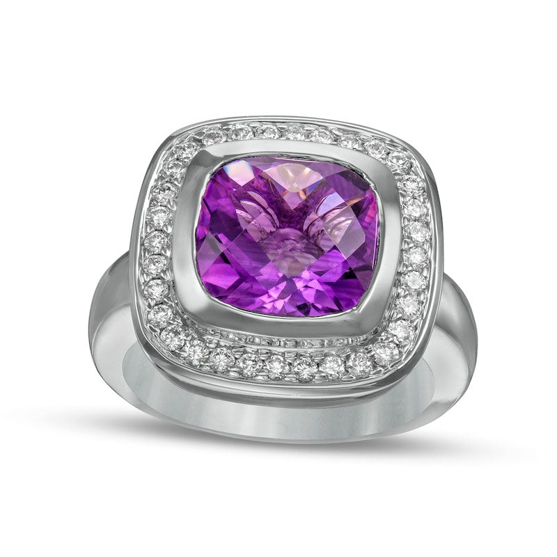 Image of ID 1 100mm Cushion-Cut Amethyst and 038 CT TW Natural Diamond Frame Ring in Solid 14K White Gold