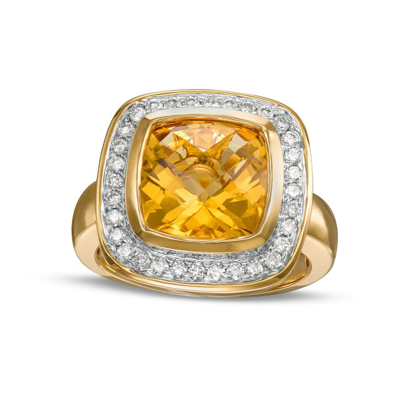 Image of ID 1 100mm Cushion-Cut Citrine and 038 CT TW Natural Diamond Frame Ring in Solid 14K Gold