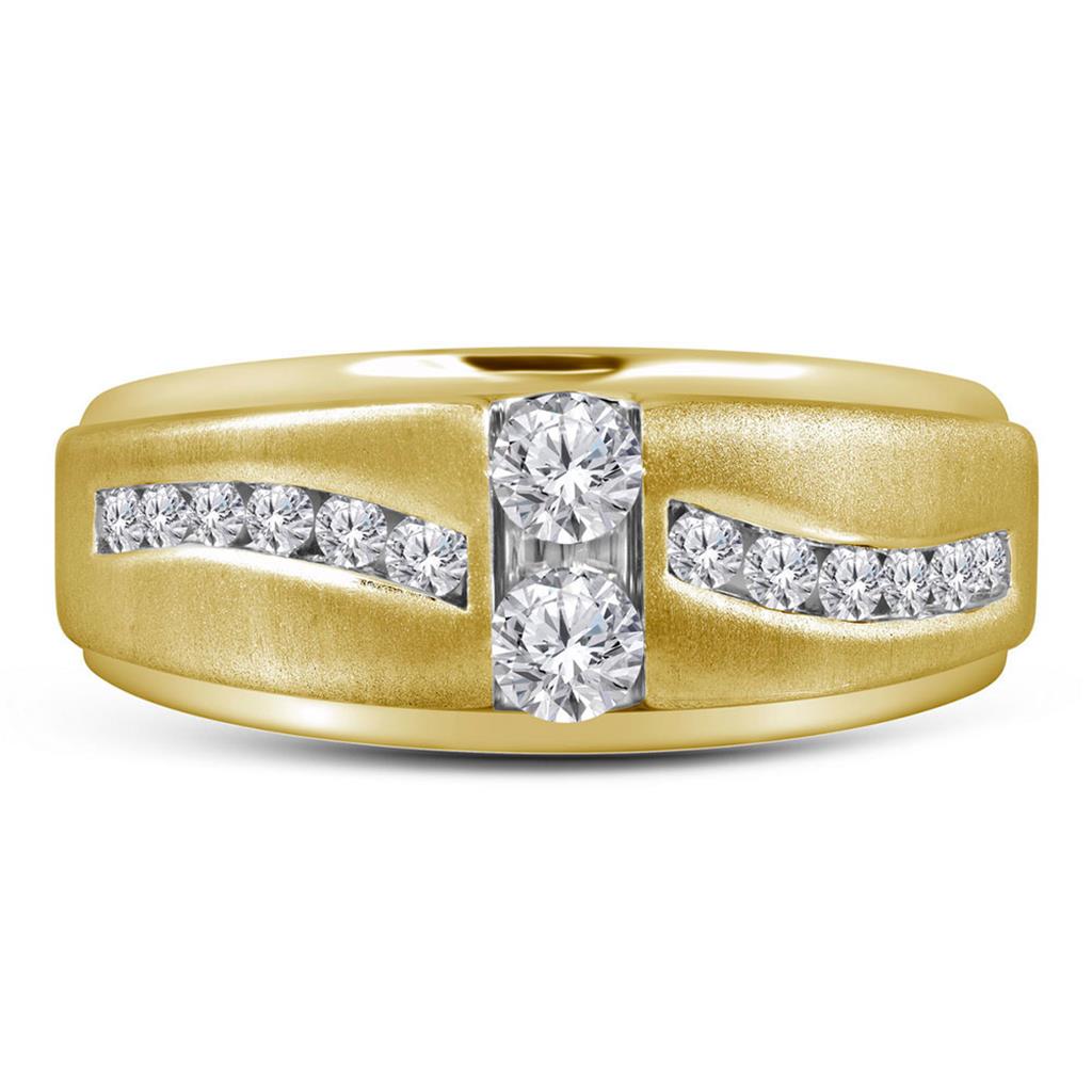 Image of ID 1 10k Brush Finished Yellow Gold Round Diamond Wedding Band Ring 5/8 Cttw