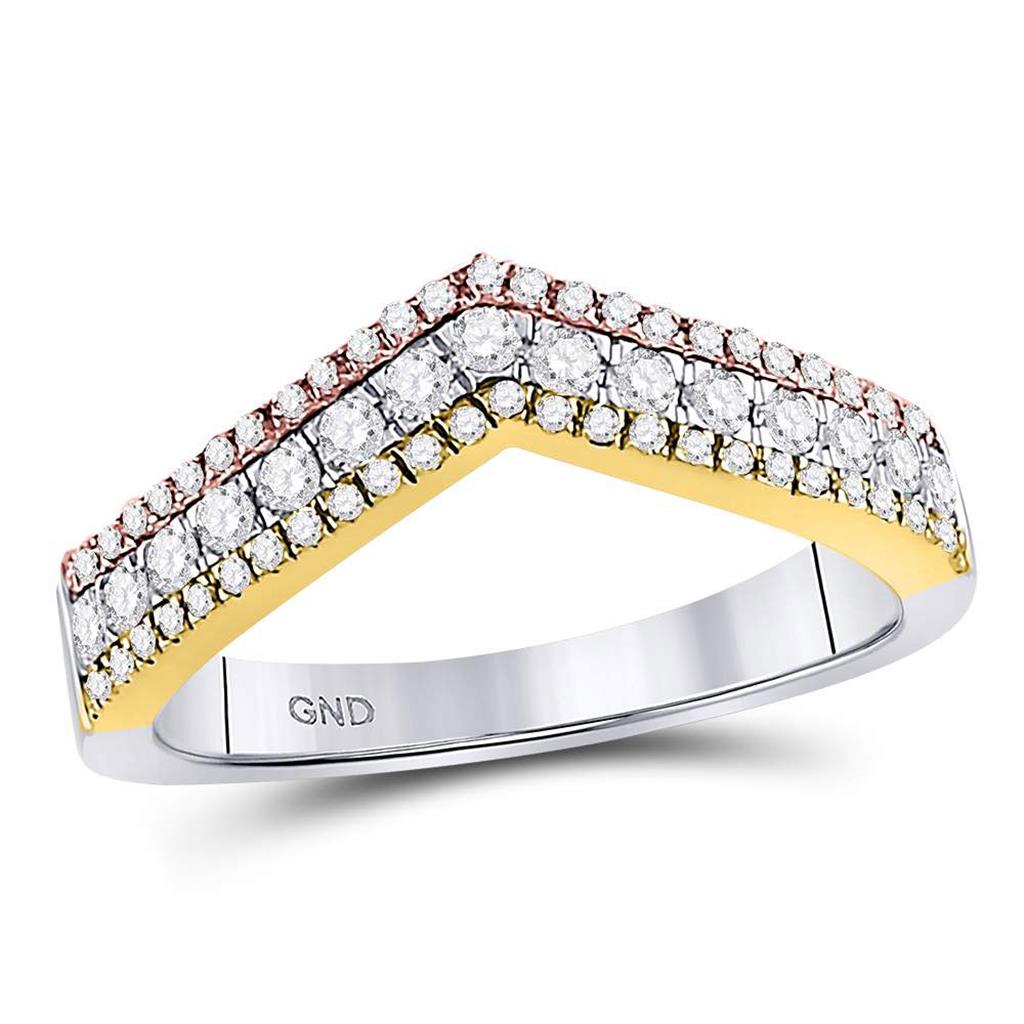 Image of ID 1 10k Tri-Tone Gold Round Diamond Chevron Band Ring 1/2 Cttw