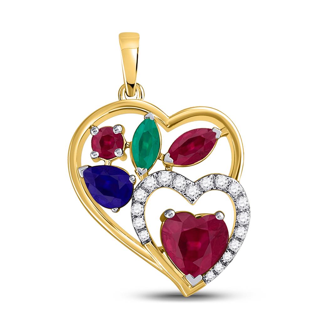 Image of ID 1 10k Two-tone Gold Marquise Emerald Heart Pendant 2 Cttw