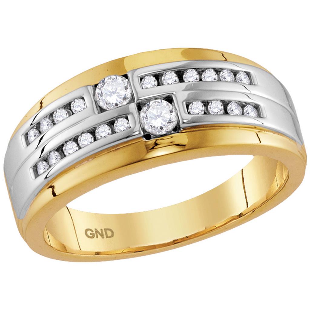 Image of ID 1 10k Two-tone Gold Round Diamond 2-stone Wedding Band Ring 1/2 Cttw