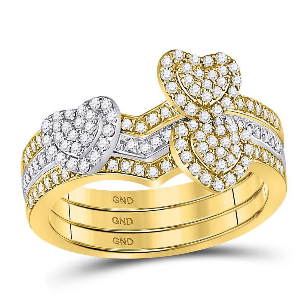 Image of ID 1 10k Two-tone Gold Round Diamond 3-Piece Heart Ring 1/2 Cttw