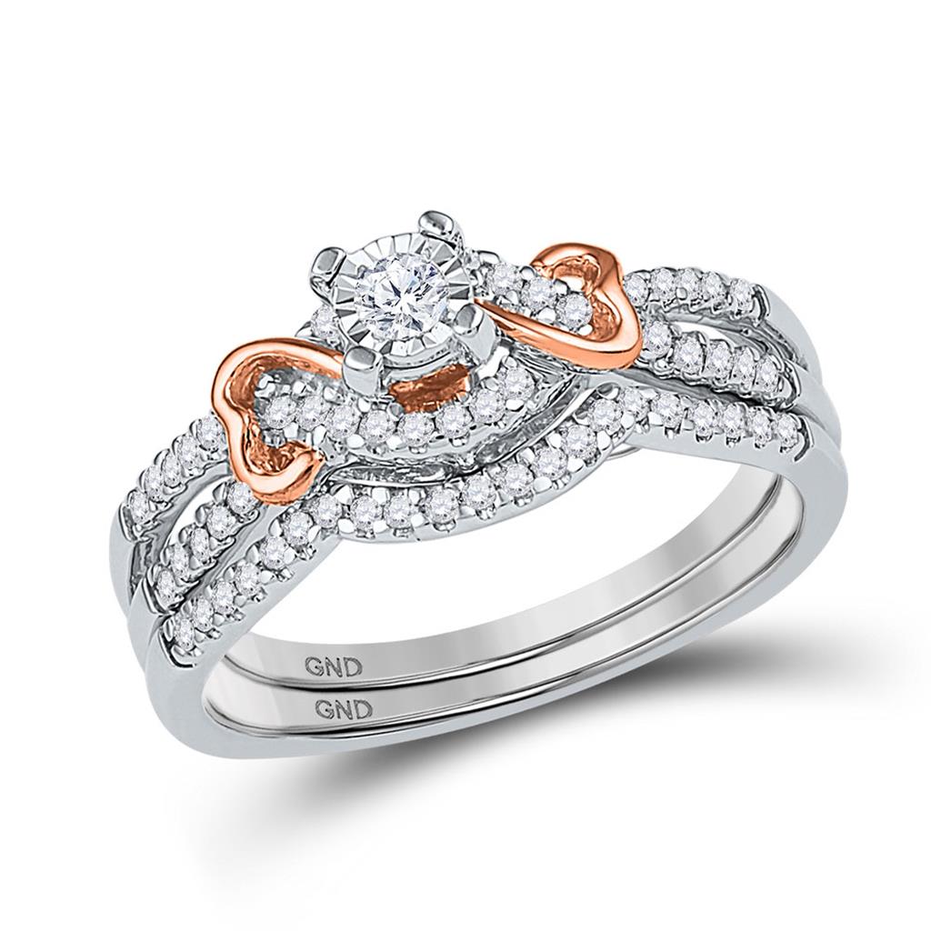 Image of ID 1 10k Two-tone Gold Round Diamond Bridal Wedding Ring Set 1/3 Cttw