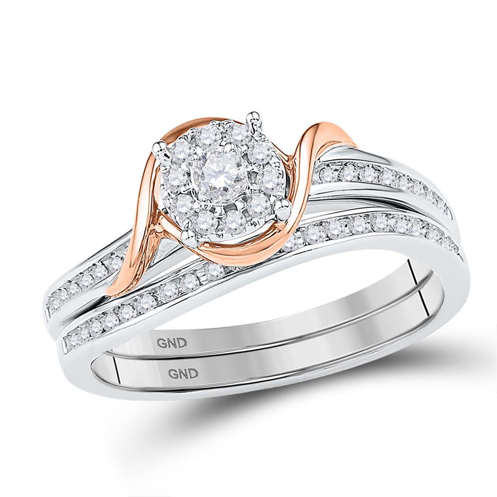 Image of ID 1 10k Two-tone Gold Round Diamond Bridal Wedding Ring Set 1/4 Cttw