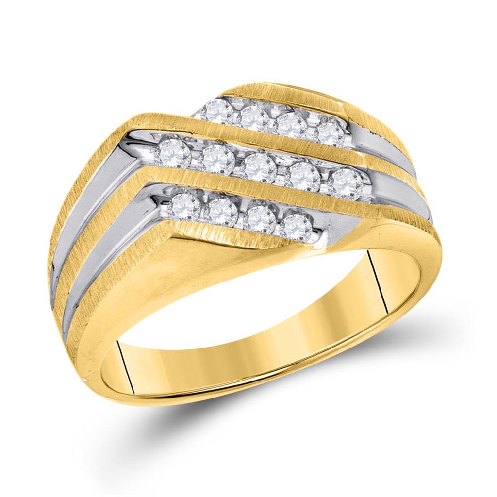 Image of ID 1 10k Two-tone Gold Round Diamond Diagonal 3 Row Fashion Ring 1/2 Cttw