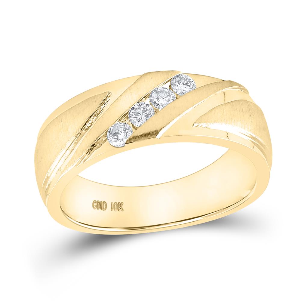 Image of ID 1 10k Yellow Gold 2-tone Round Diamond Wedding Band Ring 1/3 Cttw