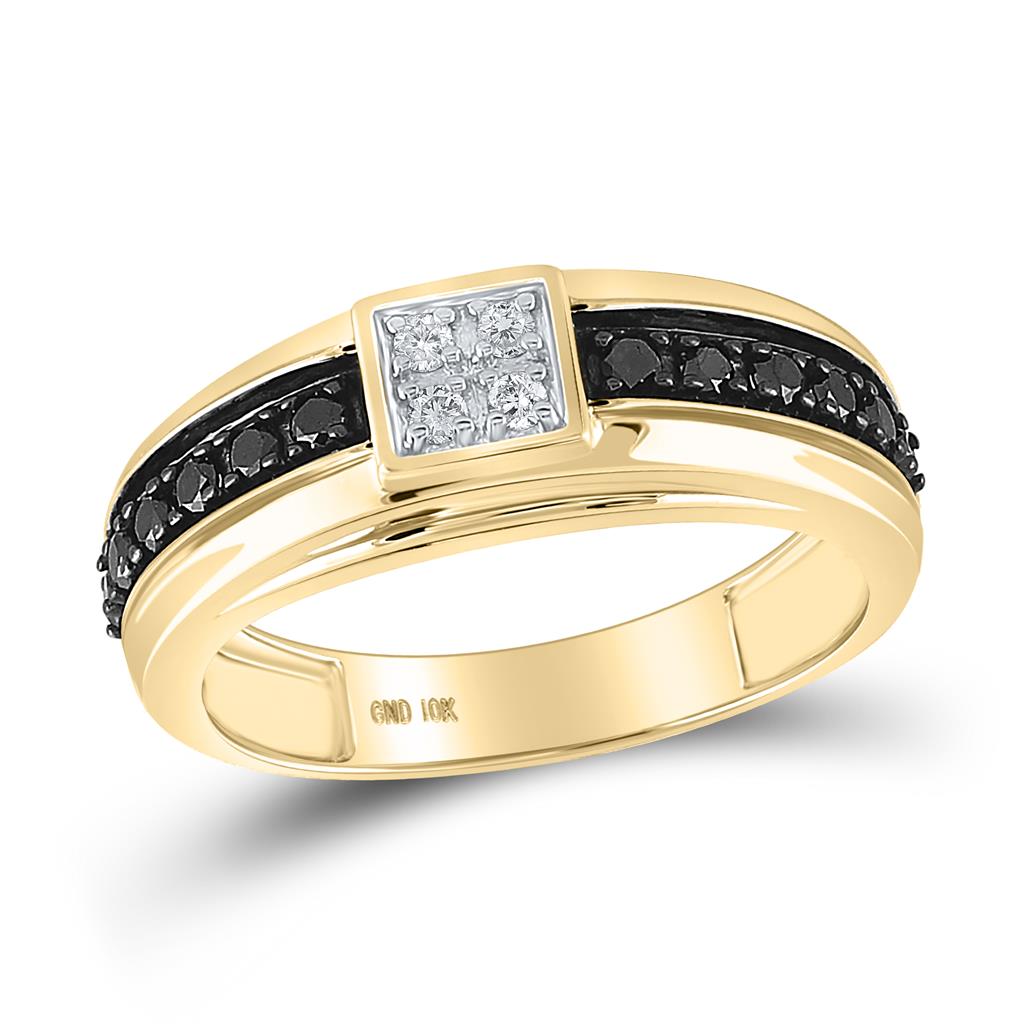 Image of ID 1 10k Yellow Gold Black Diamond Cluster Wedding Band Ring 1/2 Cttw