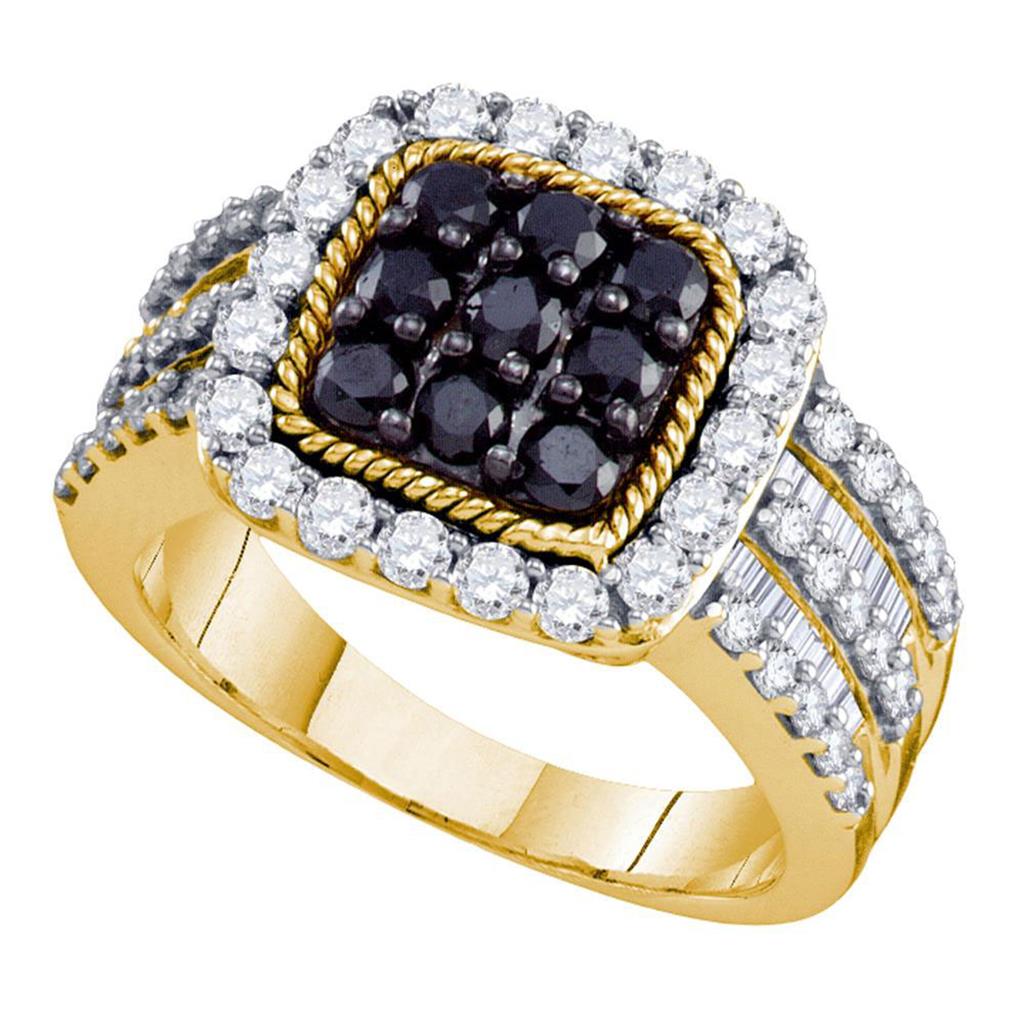 Image of ID 1 10k Yellow Gold Black Diamond Square Cluster Ring 2 Cttw