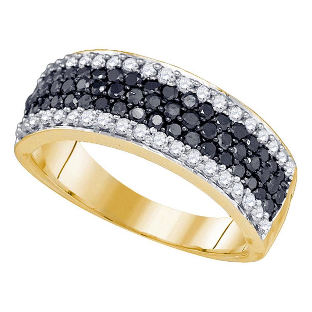 Image of ID 1 10k Yellow Gold Black Diamond Striped Cocktail Band Ring 1 Cttw