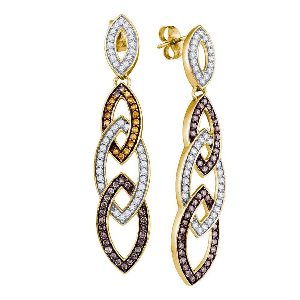 Image of ID 1 10k Yellow Gold Brown Diamond Cascading Oval Dangle Earrings 1-1/3 Cttw