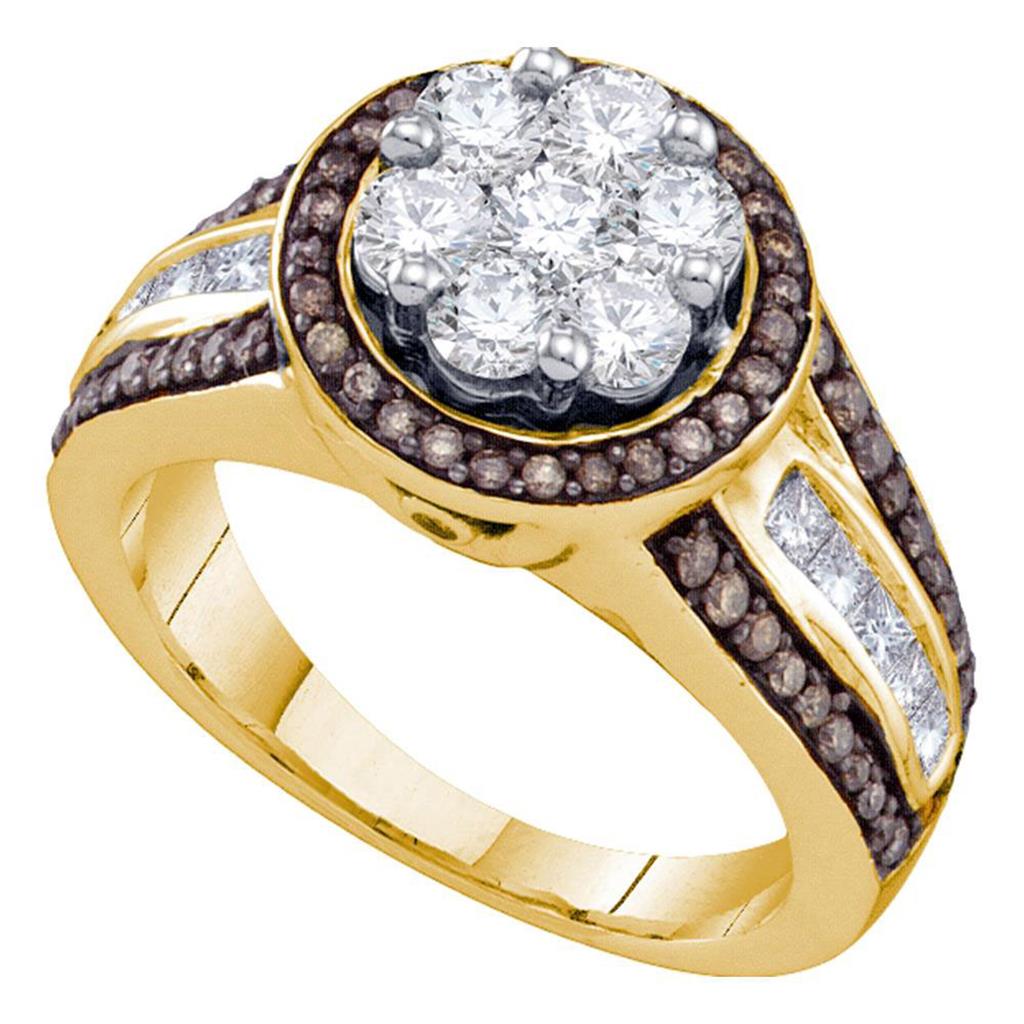 Image of ID 1 10k Yellow Gold Brown Diamond Cluster Ring 1-3/8 Cttw