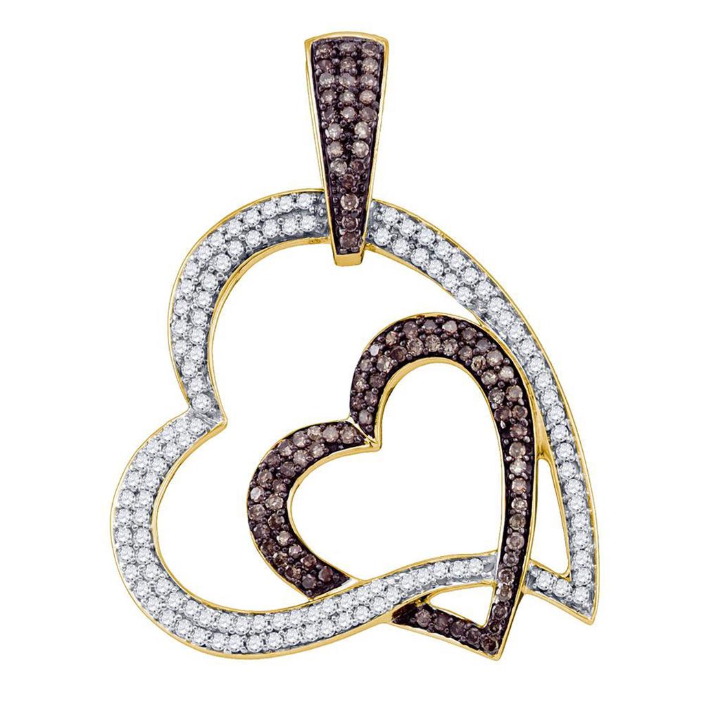 Image of ID 1 10k Yellow Gold Brown Diamond Double Heart Pendant 1 Cttw