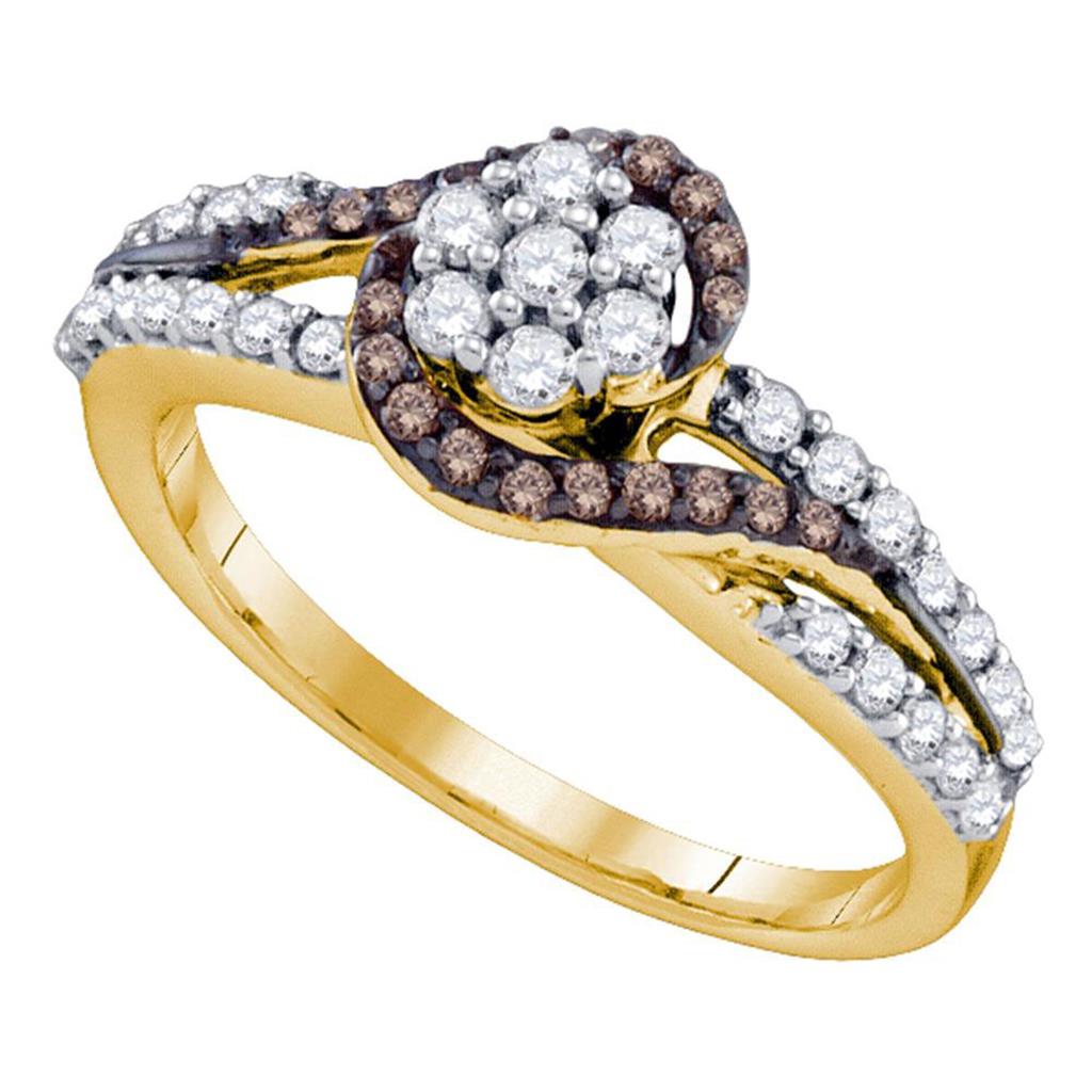 Image of ID 1 10k Yellow Gold Brown Diamond Flower Cluster Bridal Ring 1/2 Cttw