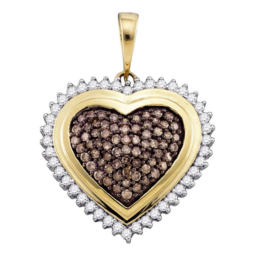 Image of ID 1 10k Yellow Gold Brown Diamond Heart Cluster Pendant 1 Cttw