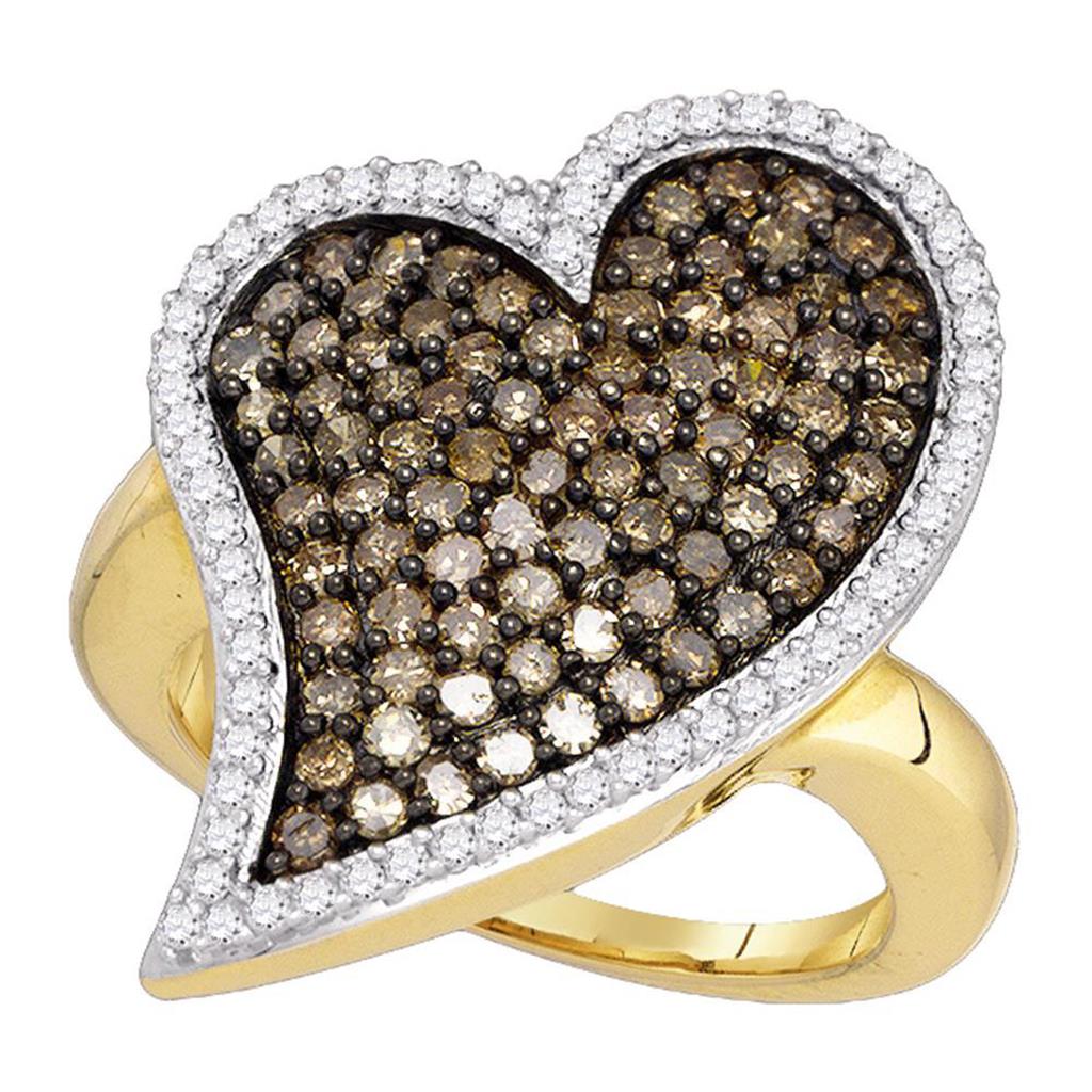 Image of ID 1 10k Yellow Gold Brown Diamond Heart Cluster Ring 1-1/2 Cttw
