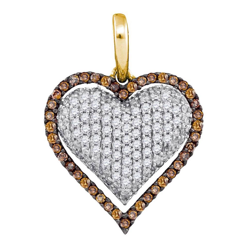 Image of ID 1 10k Yellow Gold Brown Diamond Outline Heart Cluster Pendant 7/8 Cttw