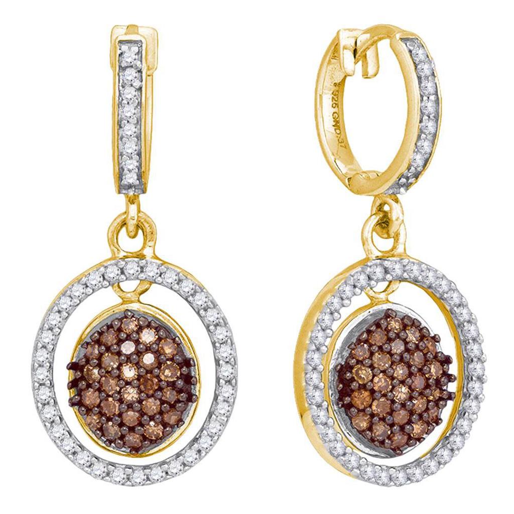 Image of ID 1 10k Yellow Gold Brown Diamond Oval Dangle Earrings 3/4 Cttw