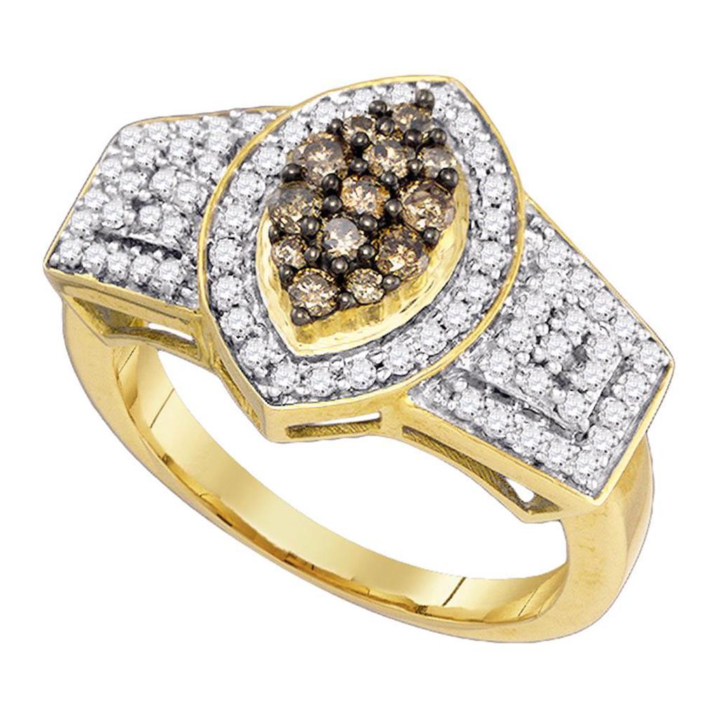 Image of ID 1 10k Yellow Gold Brown Diamond Oval-shape Cluster Ring 3/4 Cttw